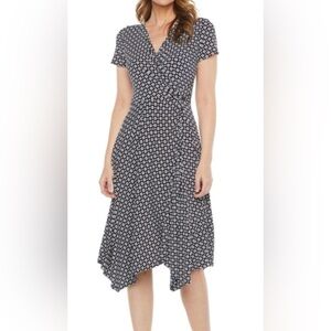 Perceptions Black Dotted Wrap Midi Dress Size XL